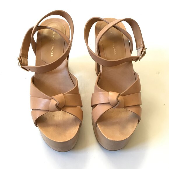 Loeffler Randall Abbie Knot Clog Sandals Womens 9 Tan Leather Platform Studded - Picture 6 of 14